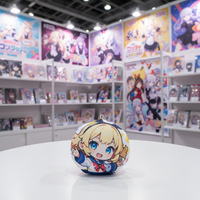 Porte-clés en peluche rond personnalisé en polyester doux, motif dessin animé mignon, haute qualité, pour fans d'anime