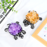 Lampe en cristal de tortue en améthyste et citrine naturelle en gros, veilleuse USB en pierre de cristal pour la décoration intérieure