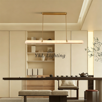 Lustre linéaire LED en albâtre naturel, laiton moderne, long, pour salle à manger, îlot de cuisine, bureau