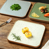 Assiettes carrées en céramique verte de style minimaliste de 10 et 12 pouces pour sushi, steak, dessert, plateau de présentation pour la maison, l'hôtel, le restaurant