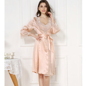 Kimono DE BODA largo de dos piezas de seda 100% al por mayor <span class=keywords><strong>bata</strong></span> con vestido camisón Sexy de <span class=keywords><strong>mujer</strong></span> de talla grande transpirable para el verano - Product Image 2