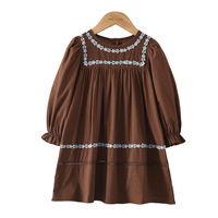 Robe brodée à col Peter Pan, tenue florale printemps-automne, tenue de fête pour enfants, vêtements pour enfants