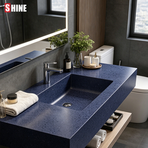 Laje de Quartzo Engenheirado Azul Diamante de Qualidade Estável para Projetos de Reforma de Apartamentos e Escritórios - Product Image 5