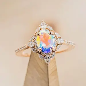 Purity S925 Silver Promise Jewelry Oval Cut Mercury Mystic Topaz Rainbow Gemstone Ring