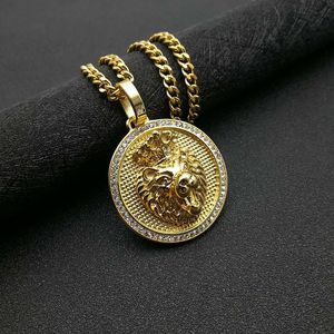 Yunnique – collier avec pendentif tête de Lion plaqué or, style Hip Hop, avec couronne en diamant, chaîne cubaine en acier inoxydable, 5mm, 70cm, bijoux cadeau - Product Image 1