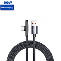Câble USB-A vers Type-C tressé à charge rapide 100W 6A, coudé à 90 degrés, pour jeux, charge rapide QC pour smartphone, tablette et ordinateur portable
