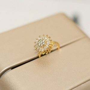 Rotatable <b>Spinner</b> <b>Ring</b> Adjustable Fidget <b>Rings</b> for Anxiety Gold Plated Vintage Design Zircon Flower Open <b>Ring</b> - Product Image 2