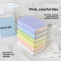 1 cuaderno de bolsillo portátil de PU, serie gruesa, con patrón de ladrillo colorido, estilo grueso, mini agenda de viaje
