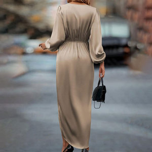 Nouvelle Arrivée 2026 – <span class=keywords><strong>Robe</strong></span> Élégante à Manches Longues Bouffantes, Taille Haute Croisée, Fente et Ourlet Asymétrique en Polyester pour Printemps-Été - Product Image 6