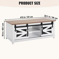 Table basse rectangulaire style ferme avec 2 portes coulissantes, 2 niveaux, rangement durable, étagères amovibles - Blanc naturel pour salon