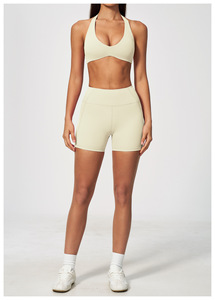 Soutien-gorge de yoga pour femme, col halter en V, dos croisé, respirant, maintien élevé, antichoc, froncé, sans armatures, sous-vêtement de sport - Product Image 6