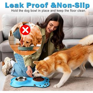 Comederos para Perros, 2 Tazones de Acero Inoxidable con Tapete de Silicona Antideslizante para Perros Pequeños y Medianos, Plato para Comida y Agua - Product Image 6