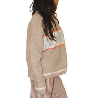 Pull en maille personnalisé pour femme, mélange de laine, col rond, blocs de couleur, logo intarsia, style preppy, chic décontracté, pour expositions d'art, vente en gros