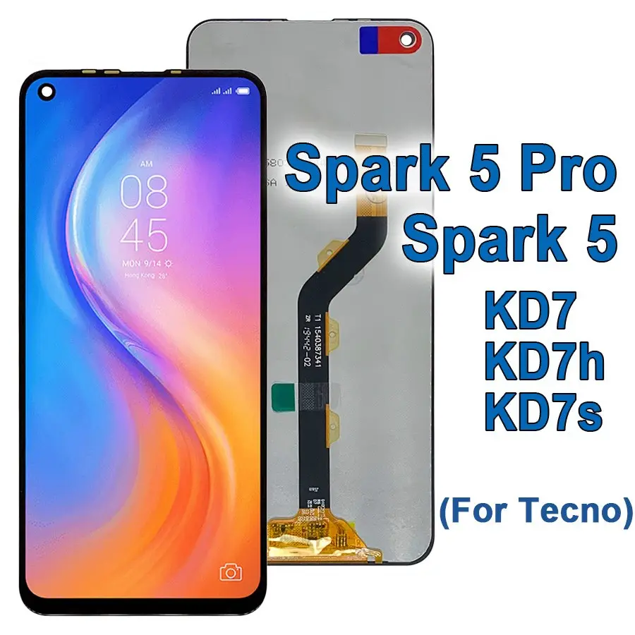 Techno Spark 5 Pro 6.6 için 1600 ''720 x LCD ekran ekran dokunmatik değiştirme siyah Tecno Spark 5 Pro KD7 LCD ekran