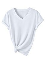 T-shirt décontracté en coton pour femme, basique, uni, à manches courtes, col en V