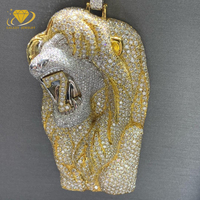 Pendentif Lion 3D Serti de Diamants Moissanite S925, Design Personnalisé de Rappeur, Hip Hop, Pendentif en Diamant Moissanite, Animaux Cartoon