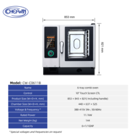 Four combiné commercial à 6 plateaux avec chaudière, écran tactile numérique, puissance de 11,1 kW, électrique, en acier inoxydable, haute efficacité pour les hôtels