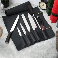 Étui de luxe en cuir végétalien pour couteaux de chef, organiseur de rangement pour couteaux en acier au carbone avec compartiments individuels pour chefs