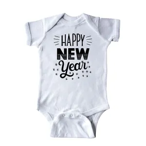 Vêtements confortables et personnalisés en coton pour bébé Barboteuse à motif imprimé de bonne année pour bébé garçon et fille