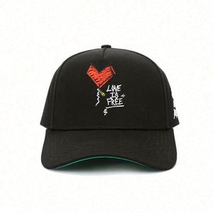The Best New Style Cute 5 Panel Adult Size Structured Black 100 % Cotton Embroidery Custom Green Underbrim Baseball <b>Hat</b> - Product Image 2