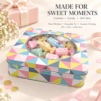 Boîte en métal carrée à fenêtre, personnalisée, pour biscuits, bonbons, chocolat, emballage cadeau, vente en gros, fabricant OEM