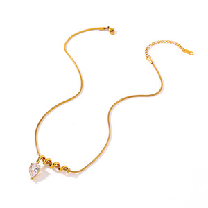 Collar de acero inoxidable con colgante de circonita en forma de gota de agua, cadena de hueso de serpiente, chapado en oro de 18k para mujer - Product Image 4