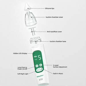 Aspirateur nasal électrique étanche IPX7, aspiration 80 kPa, musique, veilleuse, embout en silicone sans BPA, nettoyeur de nez pour bébé, pour la maison - Product Image 6