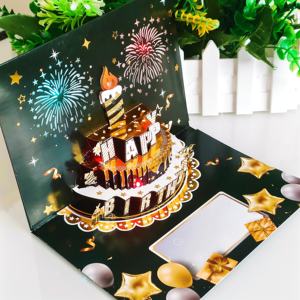 ألعاب نارية عالية الجودة مخصصة 3 د كعكة عيد ميلاد مضيئة وموسيقى بطاقة معايدة عيد ميلاد سعيد - Product Image 2