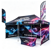 Tente publicitaire personnalisée avec structure en aluminium et auvent de marque pour salons professionnels, roadshows et lancements de produits