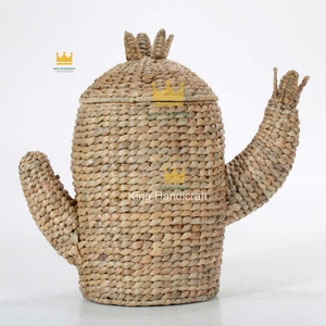 Panier de rangement multifonctionnel en jacinthe d'eau et cactus avec cadre métallique pour chambre d'enfant - Grande Vente - Product Image 3