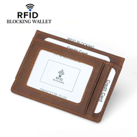 Dompet kulit sapi asli Vintage, dompet kulit sapi asli, ramping, saku depan, tempat kartu RFID, magnetik kuat, klip uang kulit