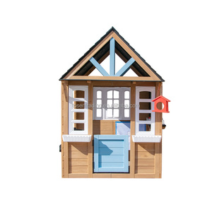 Maisonnette de jeu extérieure en bois avec deux fenêtres en plastique - Cabane interactive pour enfants pour jeux d'imitation en extérieur, composants en plastique - Product Image 2