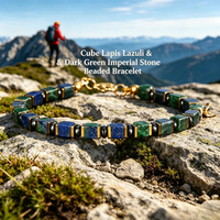 Pulsera de cuentas geométricas TeoWaki con lapislázuli natural y piedra imperial verde oscuro, joyería de piedra bicolor para adultos