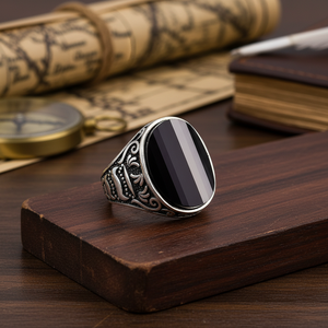 Ottoman Tugra <b>Men</b> Style Onyx Stone Oval Shape <b>Men</b> <b>Ring</b> Jewelry Wholesale Handcrafted Authentic 925 Sterling <b>Silver</b> <b>Men</b> <b>Ring</b> - Product Image 3