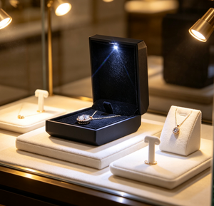 Boîte cadeau en velours noir avec lumière LED, logo personnalisé, boîte à bijoux à ouverture rabattable pour collier et pendentif, emballage pour bijoux de mariage - Product Image 6