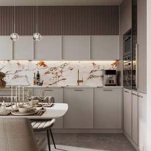 Îlot de cuisine modulaire de luxe avec évier, table de bar, éco-responsable, taille personnalisable, plateau élégant, panneau en bois, robinet tendance - Product Image 1