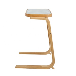 Nordic <strong>C</strong> <strong>Shaped</strong> Bamboo Rattan Bedroom Bed Sofa Coffee Side <strong>Table</strong> for Living Room, Glass Top End <strong>Table</strong> - Product Image 3