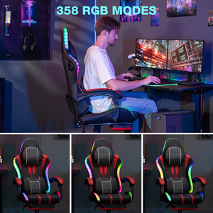 Échantillon gratuit de chaise de jeu rouge avec haut-parleurs <span class=keywords><strong>Bluetooth</strong></span> et lumières LED RVB chaise de jeu d'ordinateur de massage avec repose-pieds - Product Image 6