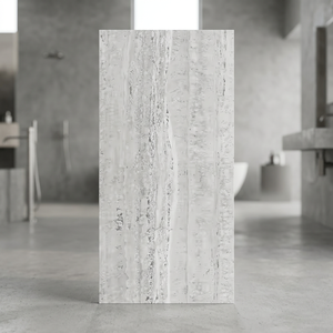 Travertino Gris, Baldosas de Porcelana Pulida de 24x48 Pulgadas para Pared y Piso, Aspecto de Piedra Travertino, 8.5mm - Product Image 1