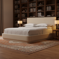Collection de chambre à coucher américaine FERLY, lit king-size de luxe pour un confort ultime, lit à panneaux en tissu entièrement rembourré