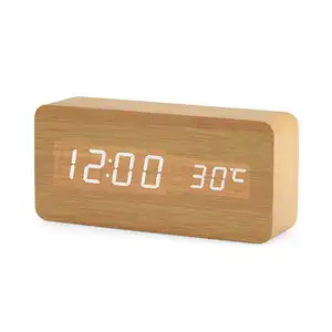 Alarme numérique pour bureau en bois, haute luminosité, affichage de la Date, luminosité, commande vocale