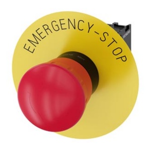 Botón de Paro de Emergencia Tipo Hongo 3SU1100-1HB20-1CG0, 22mm, Plástico Rojo, 40mm, Retención Positiva, Girar para Desbloquear, Base Amarilla - Product Image 1