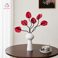 Bunga Anthurium Buatan Real Touch, Tangkai Karet Lembut Dapat Dibengkokkan, Bunga Tropis Palsu untuk Dekorasi Vas Rumah, Hotel, Pernikahan