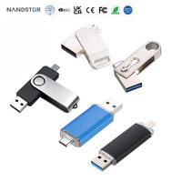 Flash Drive USB OTG 2-in-1 Pabrikasi OEM dengan Logo, Flash Drive USB High-Speed, Pendrive 32G 64G, Thumb Drive 3.0, Memory Stick