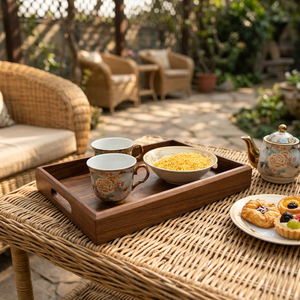 Sheesham Wood Serving <b>Tray</b> <b>Handles</b> Snacks Tea Coffee Breakfast Home Restaurant Hotel | OEM Bulk Export Dishwasher Safe - Product Image 2
