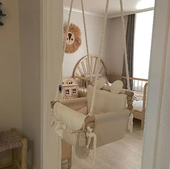 Детская 2023 садовая Заводская подвесная деревянная мебель из ротанга дешевая гостиная качели детское кресло