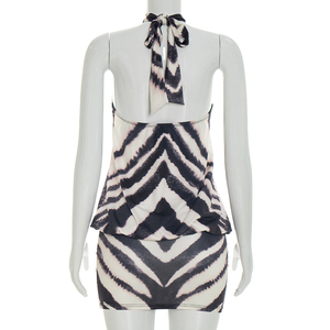 Viviblook J26DS100 Robes d'été pour femmes Nouvelle robe moulante mini sexy à imprimé zèbre sans manches dos nu - Product Image 3