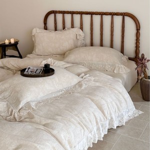 Set di Biancheria da <span class=keywords><strong>Letto</strong></span> in Cotone e Lino Stile <span class=keywords><strong>Francese</strong></span>, <span class=keywords><strong>Lenzuola</strong></span> di Lusso Vintage con Bordi in Pizzo e Ricami Jacquard - Product Image 1
