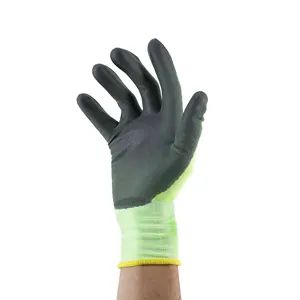 18G HI-VIS Geel Nylon Zwart Pu Coating Palm Afwerking Gecoat Werk Veiligheidshandschoenen Pu