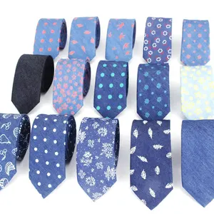 Modem design blue floral thin denim cotton fashion cheap neck ties mens ties necktie